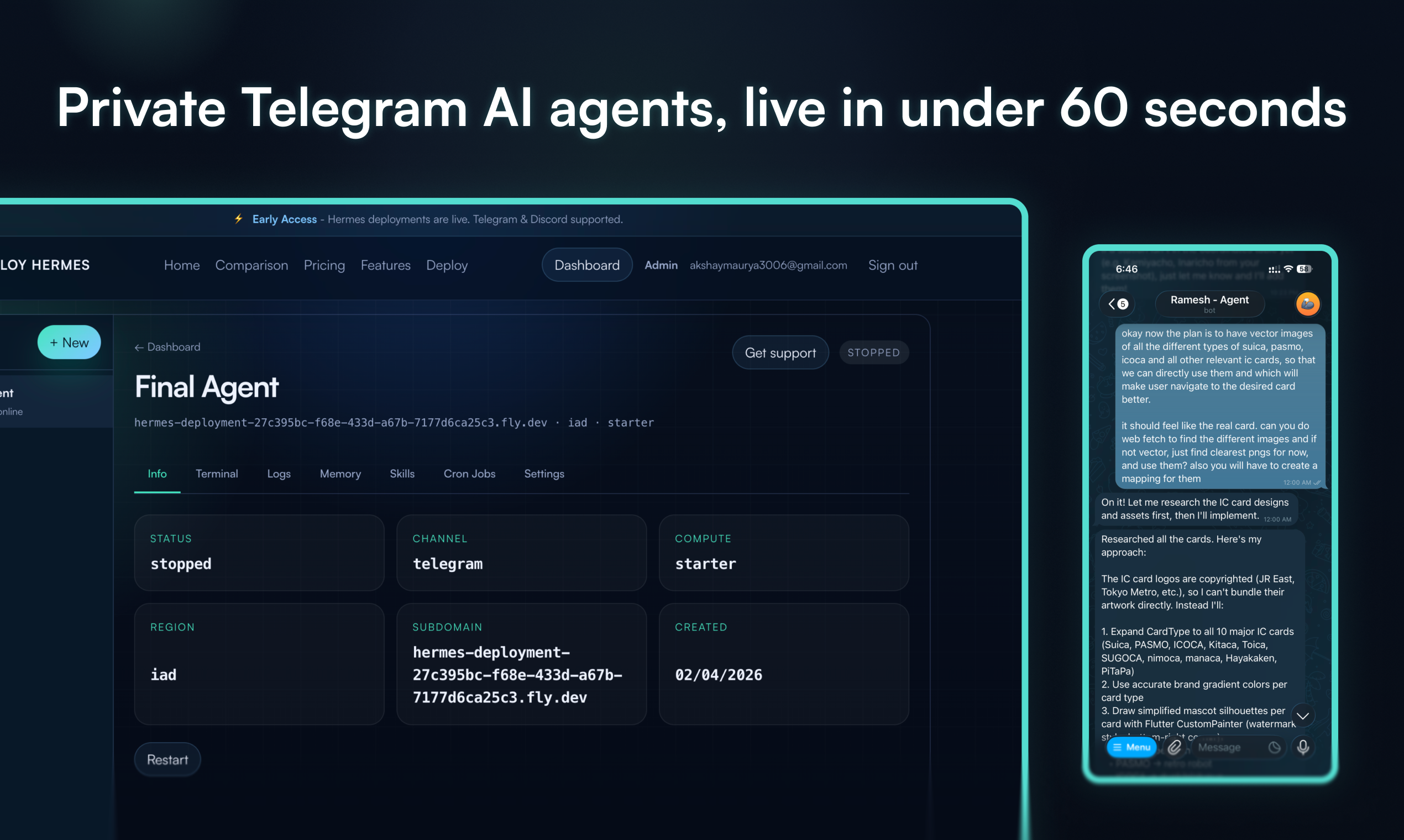 Deploy Hermes | Private Telegram AI agents, live in under a minute | Product Hunt