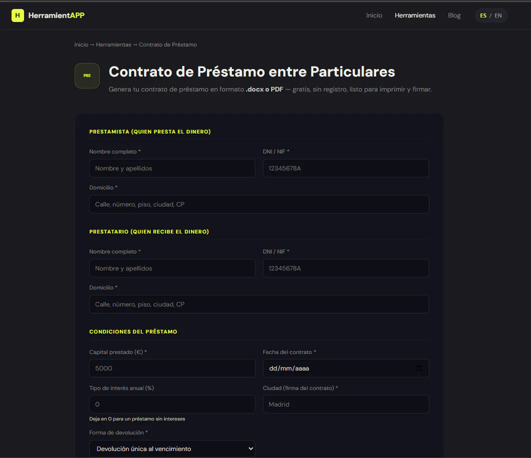 Herramientapp - Contrato de alquiler