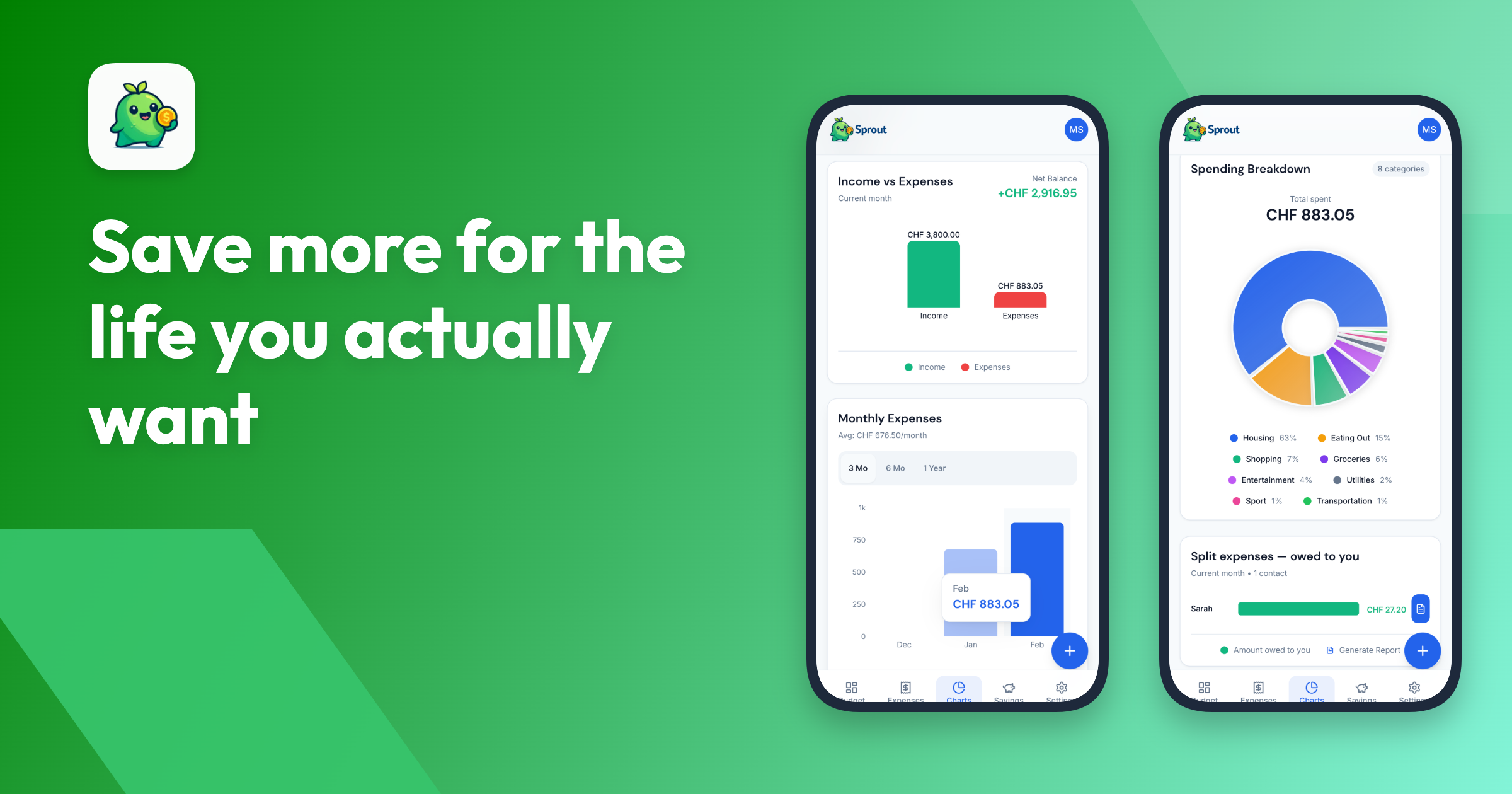 Sprout Budget - Main product screenshot demonstrating key features and user interface