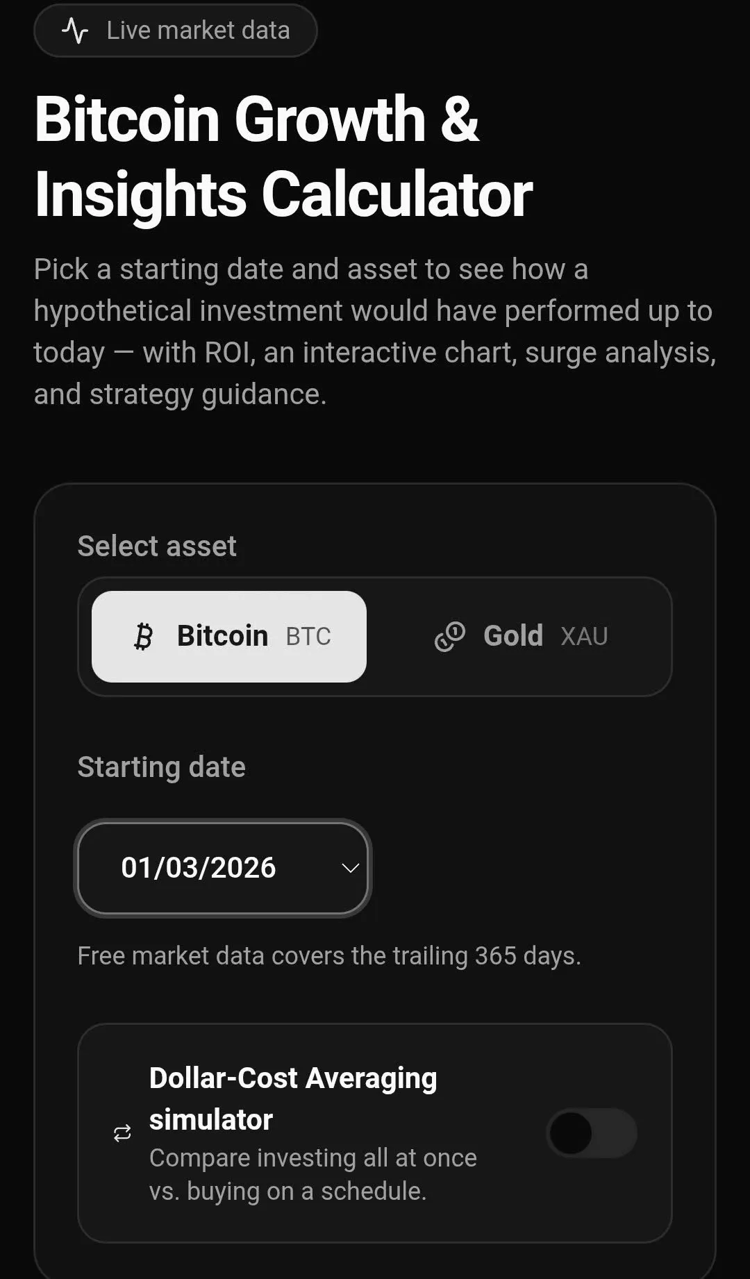 Bitcoin/Gold Growth & Insight Calculator gallery image