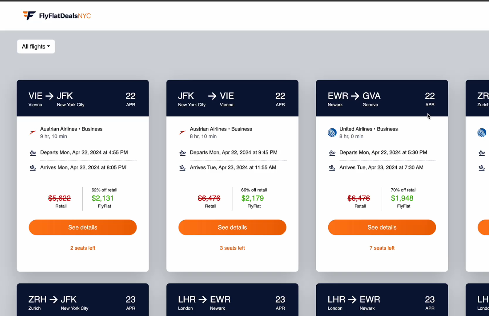 Media Flyflat giao dịch beta - Tiết kiệm 35-80% cho các chuyến bay của Business & First Class trong 3 lần nhấp 7