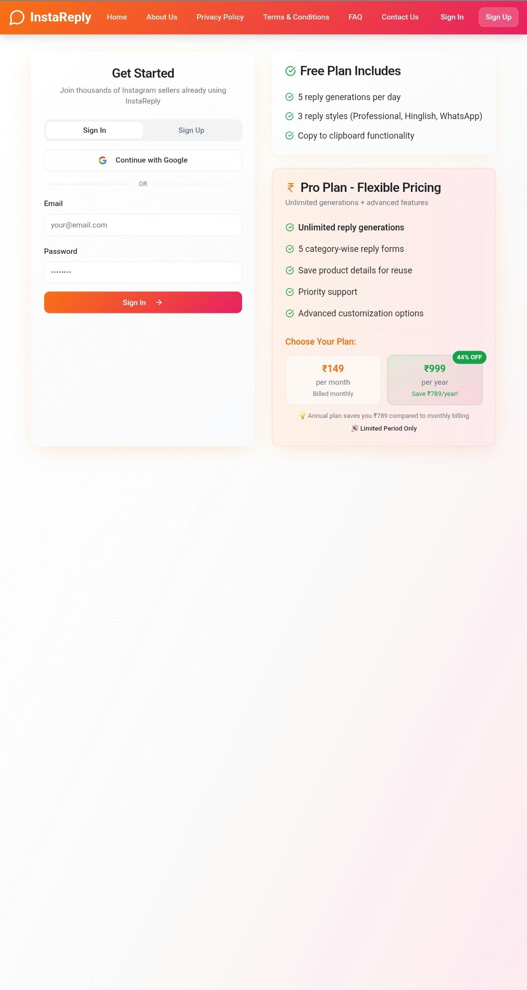 InstaReply India - Main product screenshot demonstrating key features and user interface
