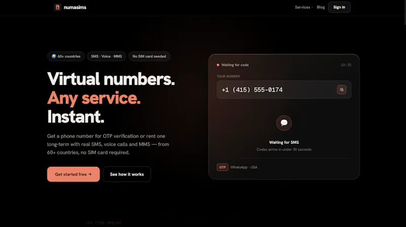 numasims — Virtual Phone Numbers  screenshot 1