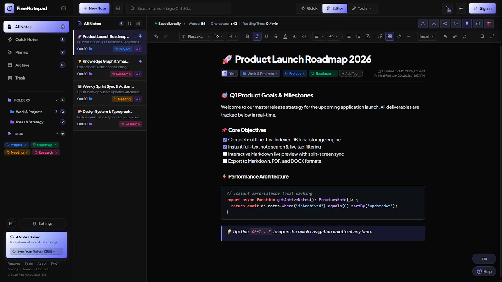 Free Notepad screenshot 1