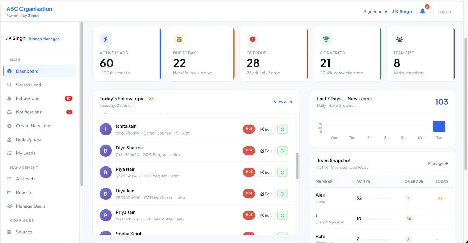 Ziniee CRM screenshot 1