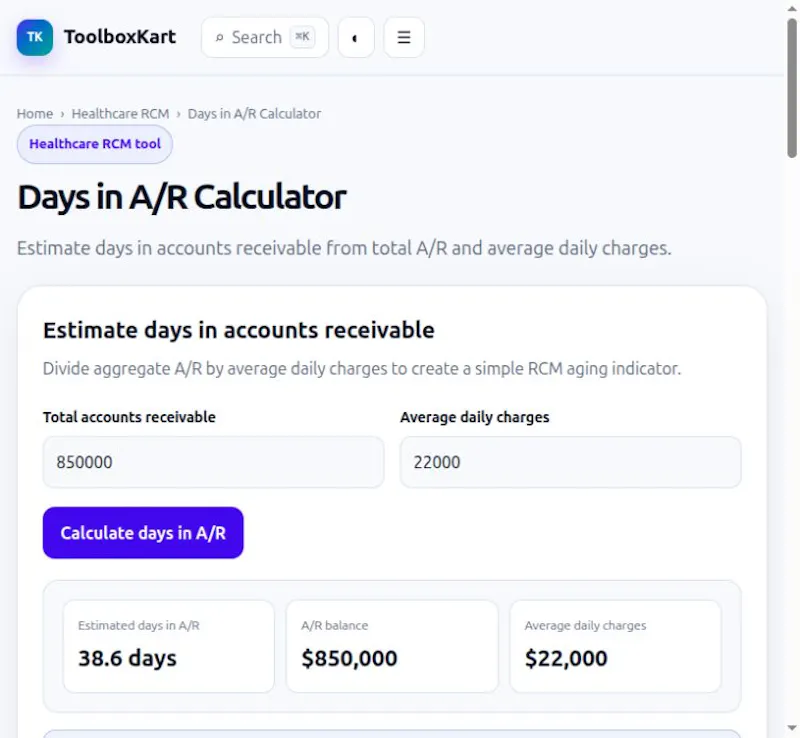 Days in A/R Calculator screenshot 1