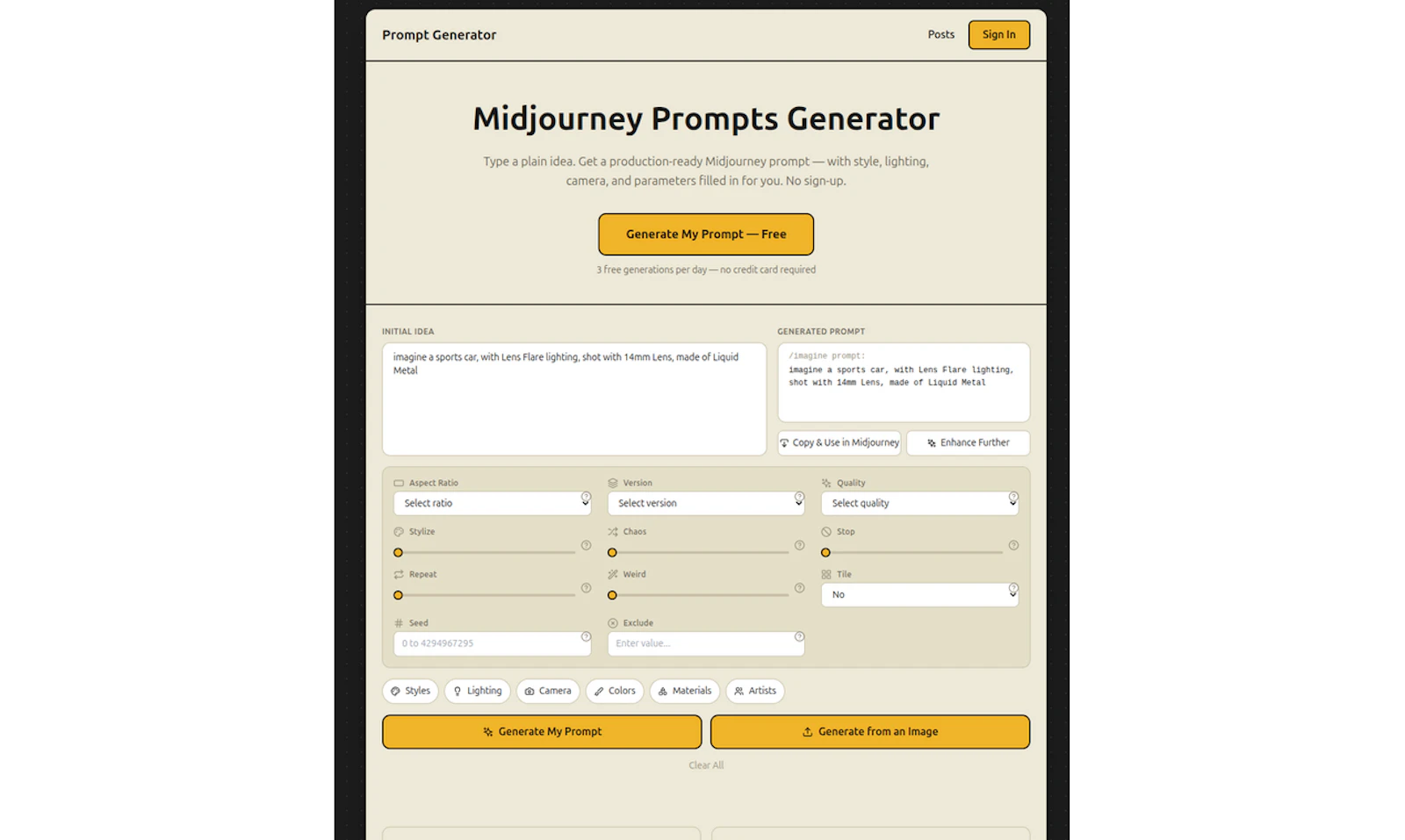 Midjourney Prompt Generator screenshot 2