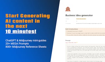 Image de ChatGPT et de mini guides Midjourney comprenant 20 MEGA prompts et plus de 800 fiches de référence pour les Fondateurs et les Marketers.