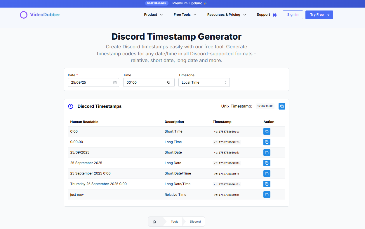 Discord Timestamp Generator gallery image