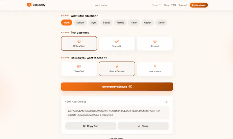 Excuseify screenshot 2