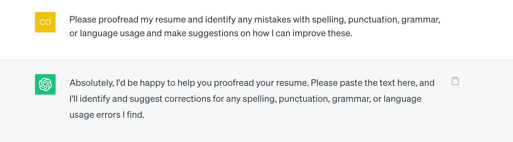Prompt to ask ChatGPT to proofread a resume