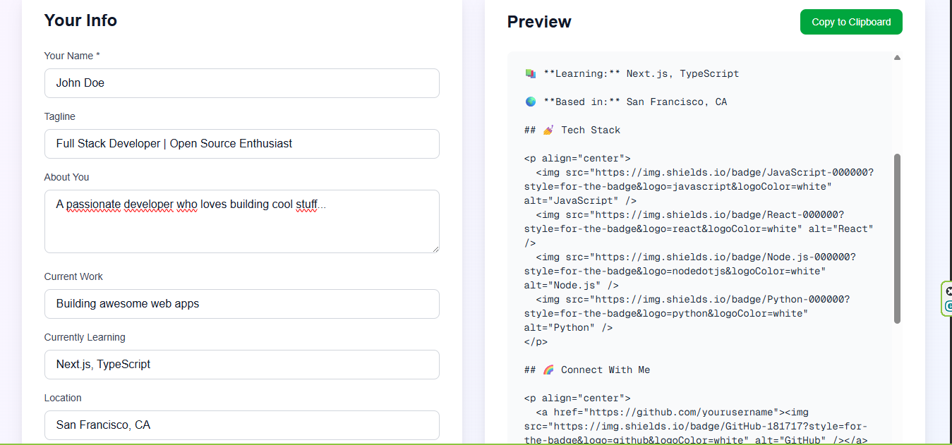GitHub Profile Generator - Screenshot 2 showing product features and functionality