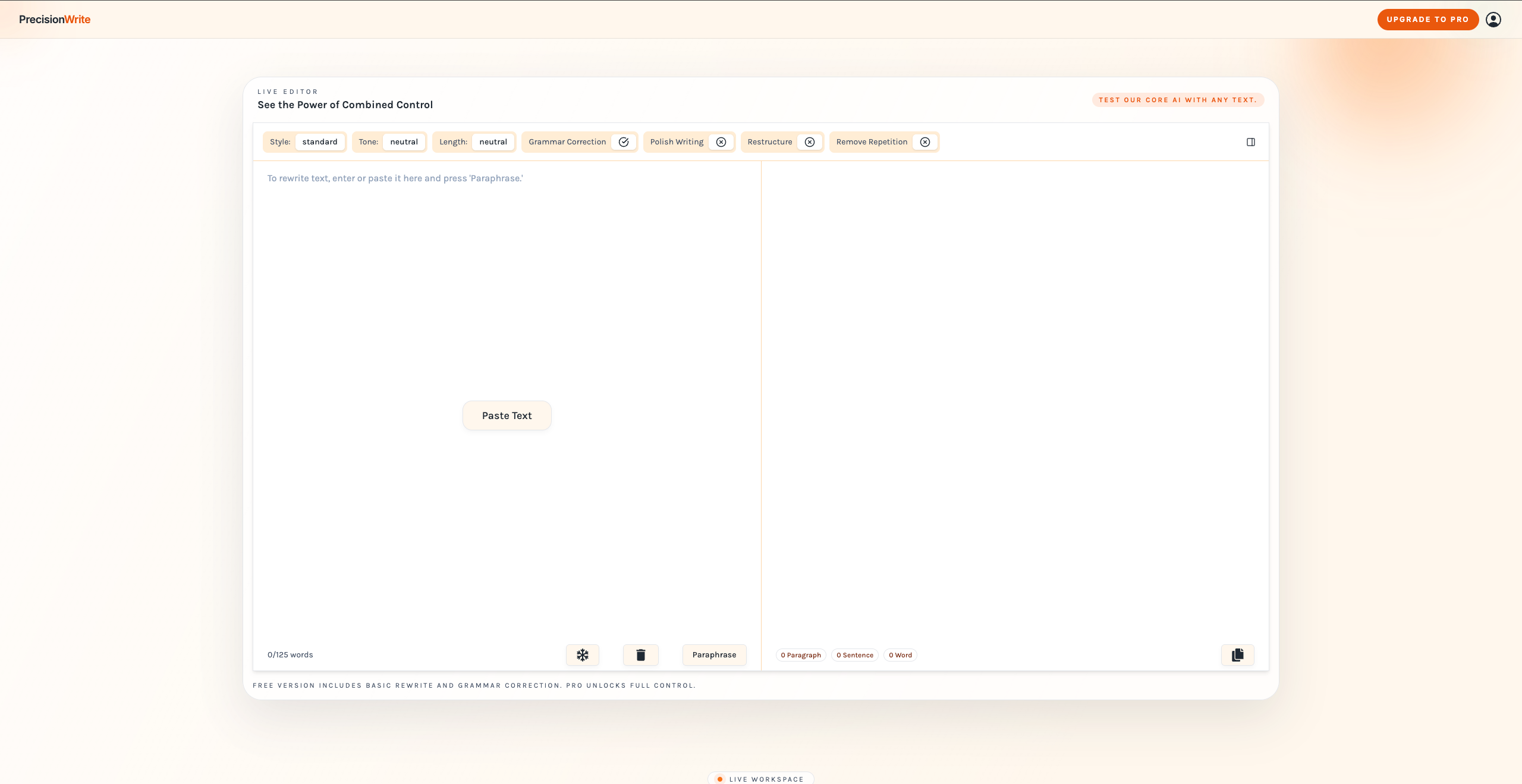 PrecisionWrite - Main product screenshot demonstrating key features and user interface