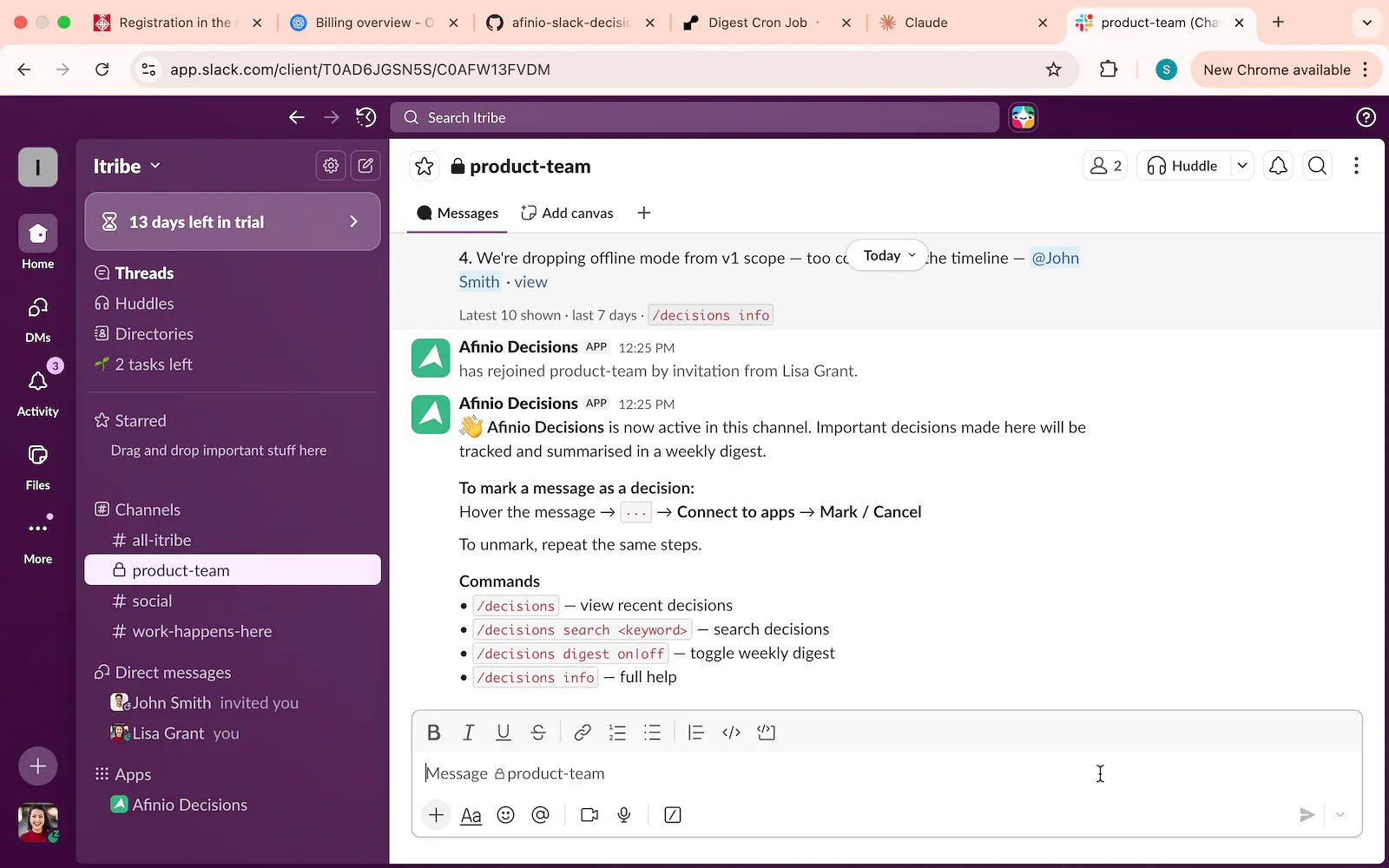 Slack Decisions Tracker screenshot 1