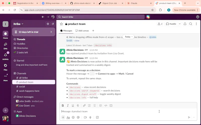 Slack Decisions Tracker screenshot 1