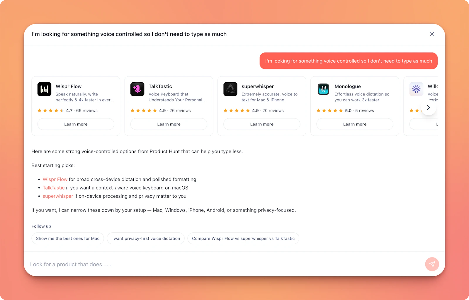 Ask Product Hunt AI screenshot 2