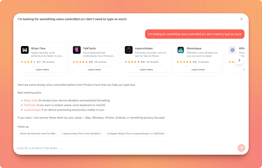 Ask Product Hunt AI screenshot 2
