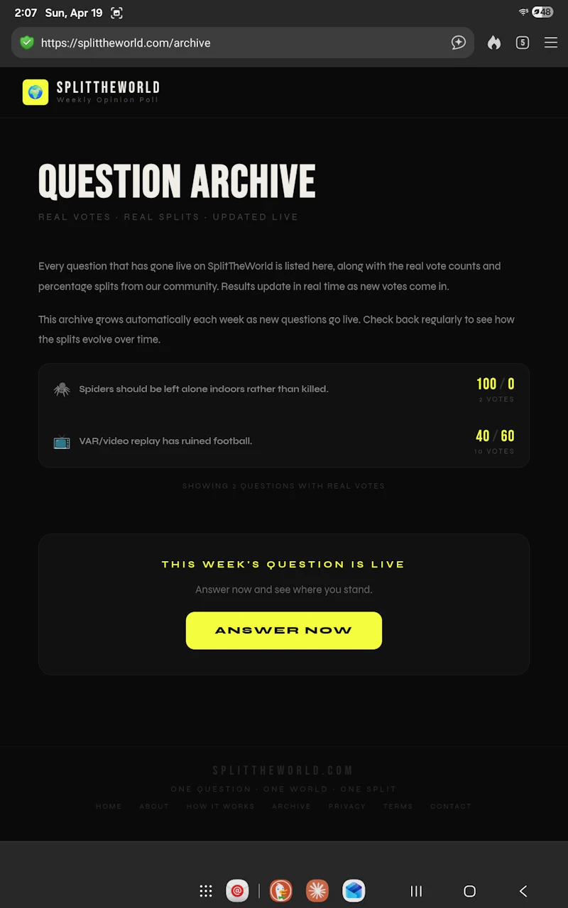 SplitTheWorld — Weekly Opinion Split screenshot 1