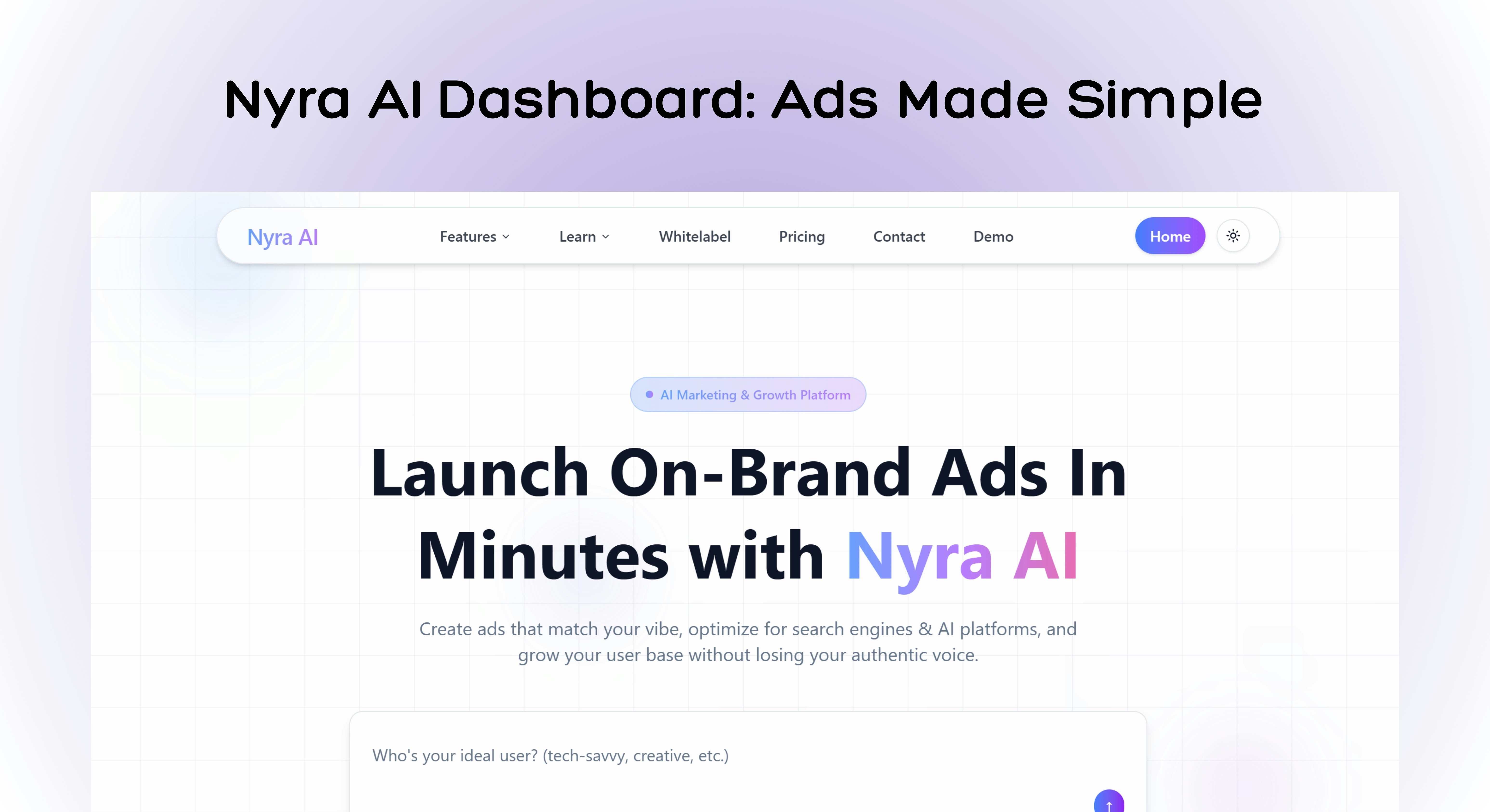 Nyra AI 2.0 Your AI Ads Copilot - Main product screenshot demonstrating key features and user interface
