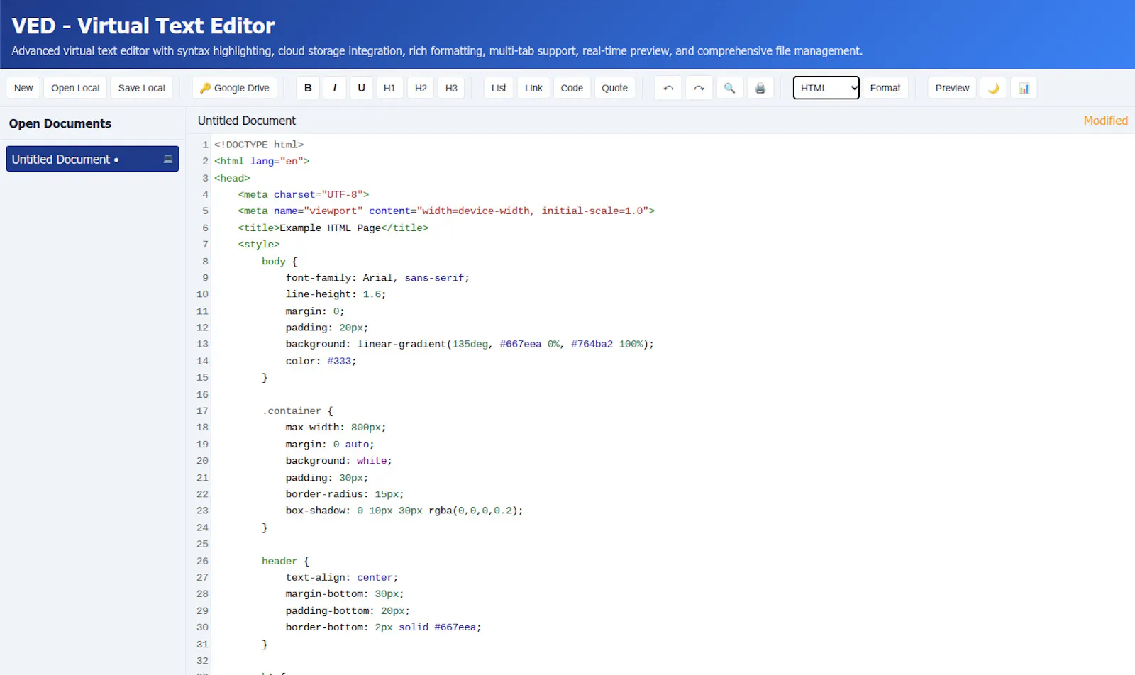 VED Online Text Editor screenshot 1