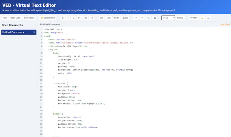 VED Online Text Editor screenshot 1
