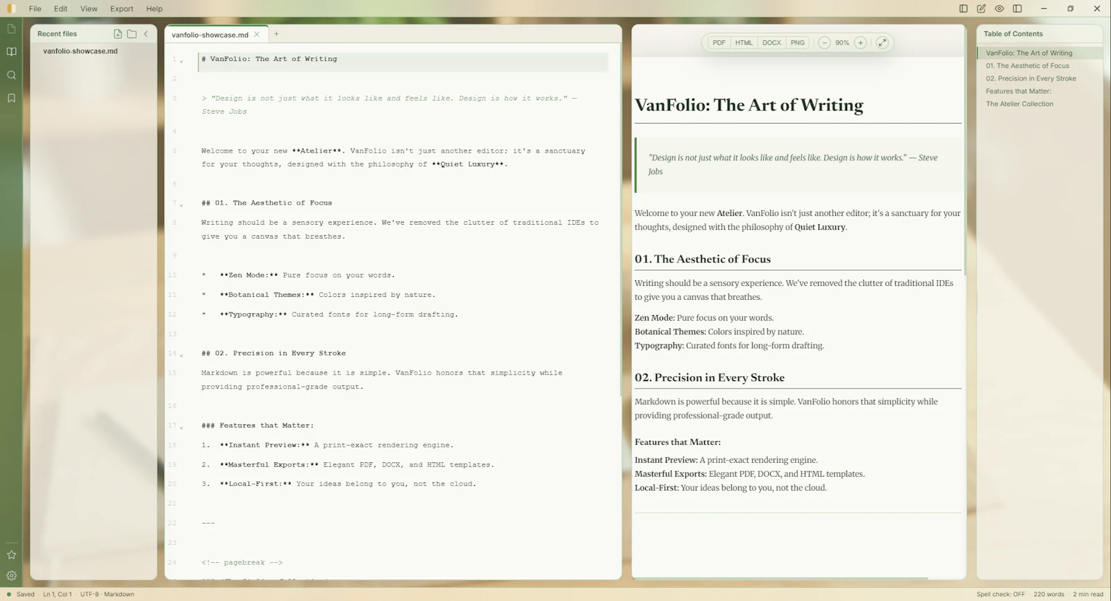VanFolio — Markdown Workstation screenshot 1