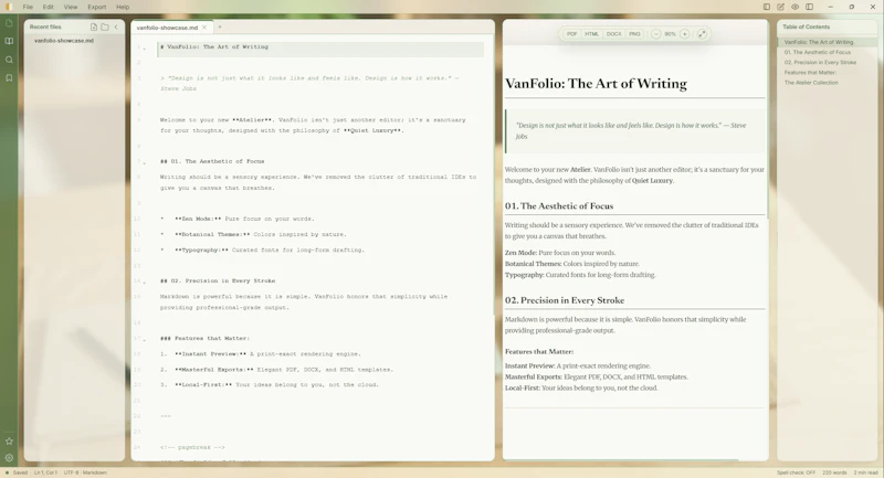 VanFolio — Markdown Workstation screenshot 1