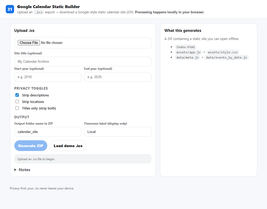 Static Google Calendar - Screenshot 2 showing product features and functionality