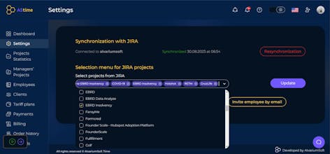 تكامل تطبيق AStime مع شعار JIRA ، يرمز إلى تكامل سلس لإدارة الوقت الفعالة.