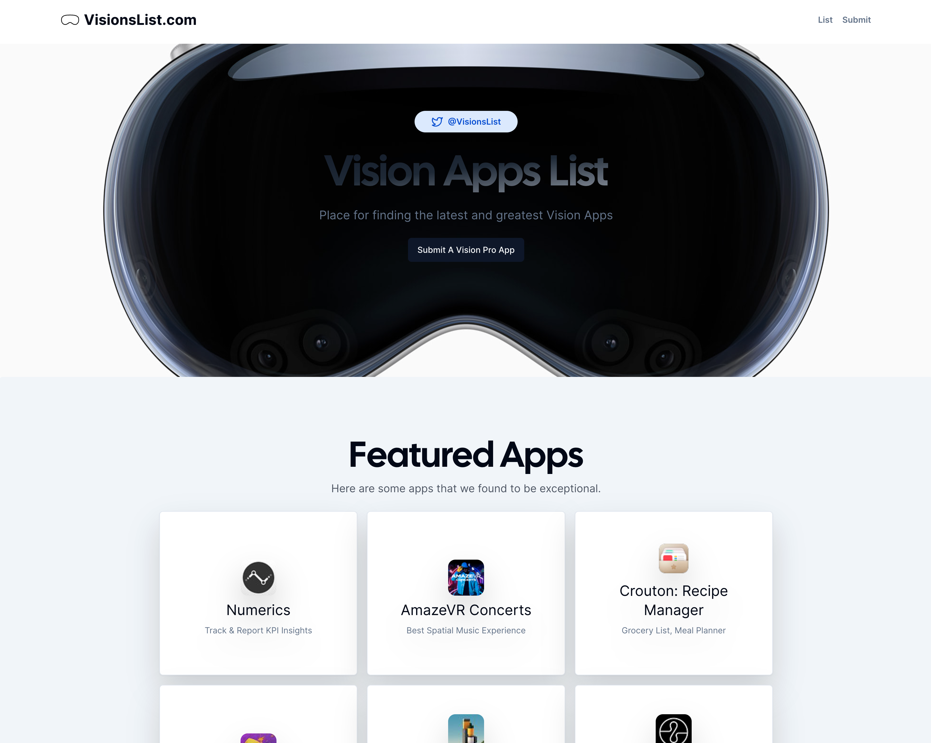 Média Liste de visions - Répertoire des applications Vision Pro consultable 2