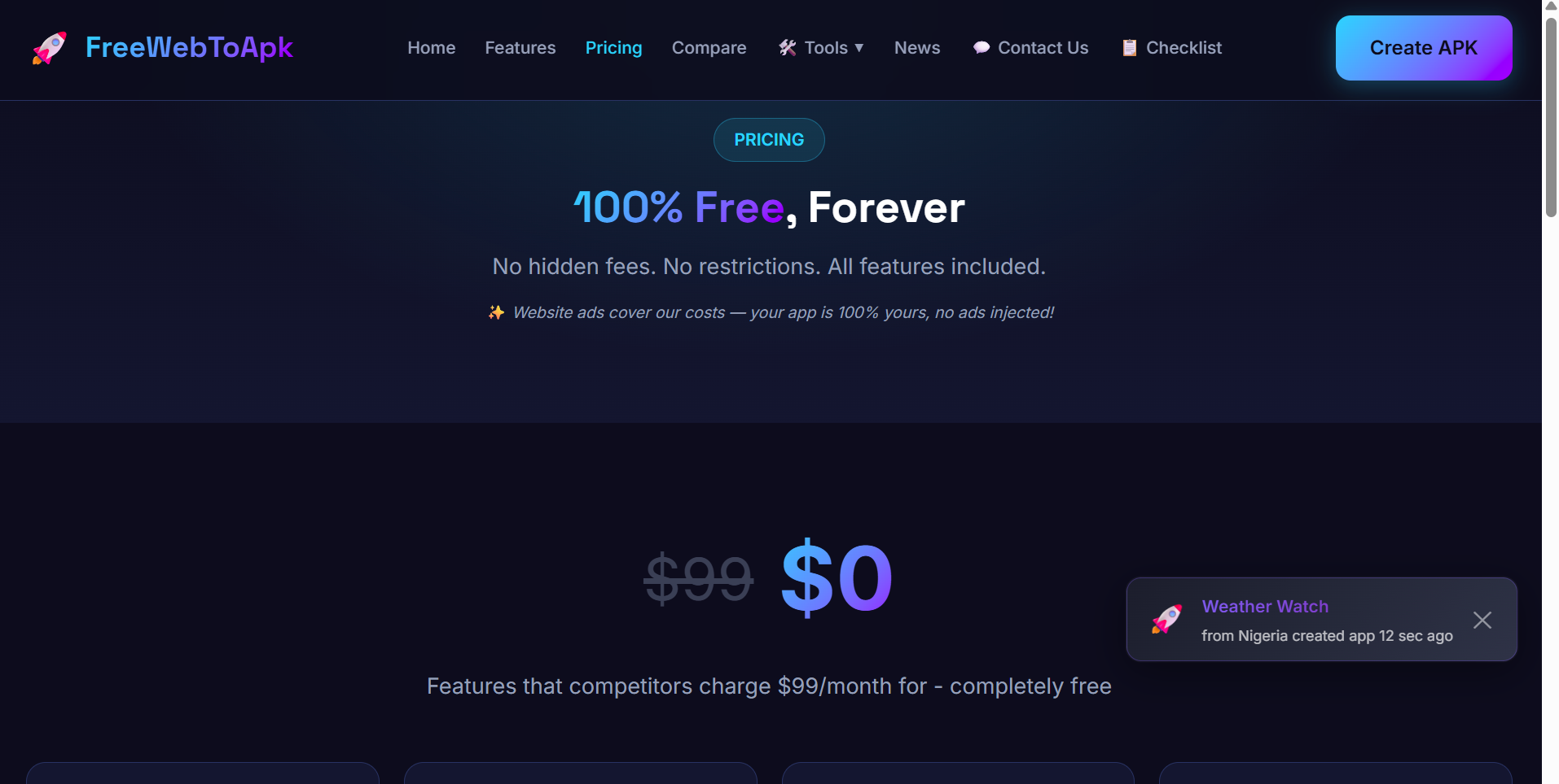 FreeWebToApk - Screenshot 4 showing product features and functionality