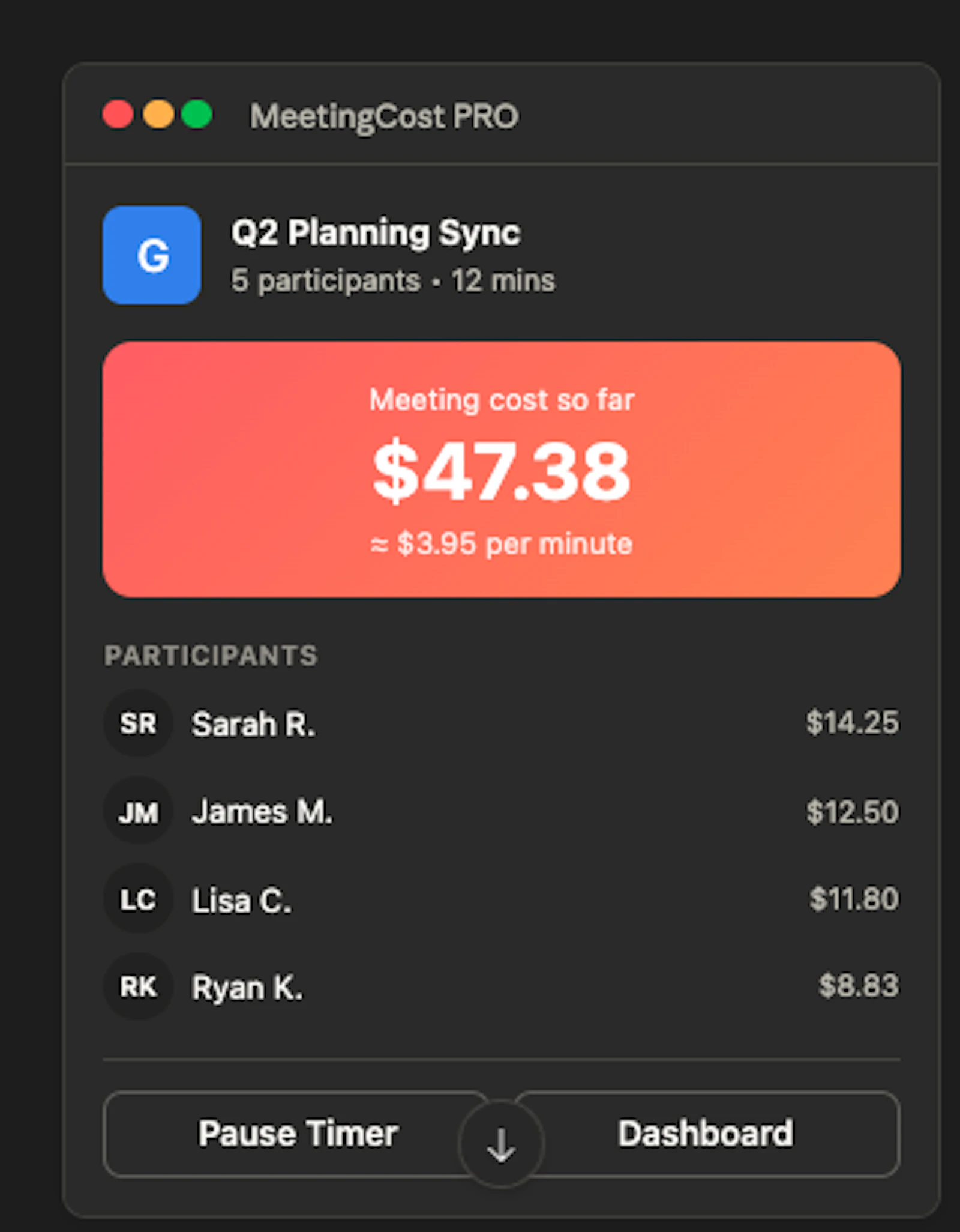 MeetingCost PRO screenshot 1