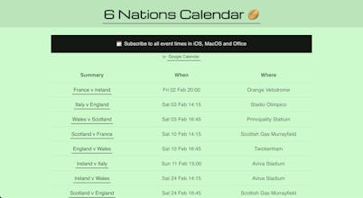 6 Nations Calendar gallery image