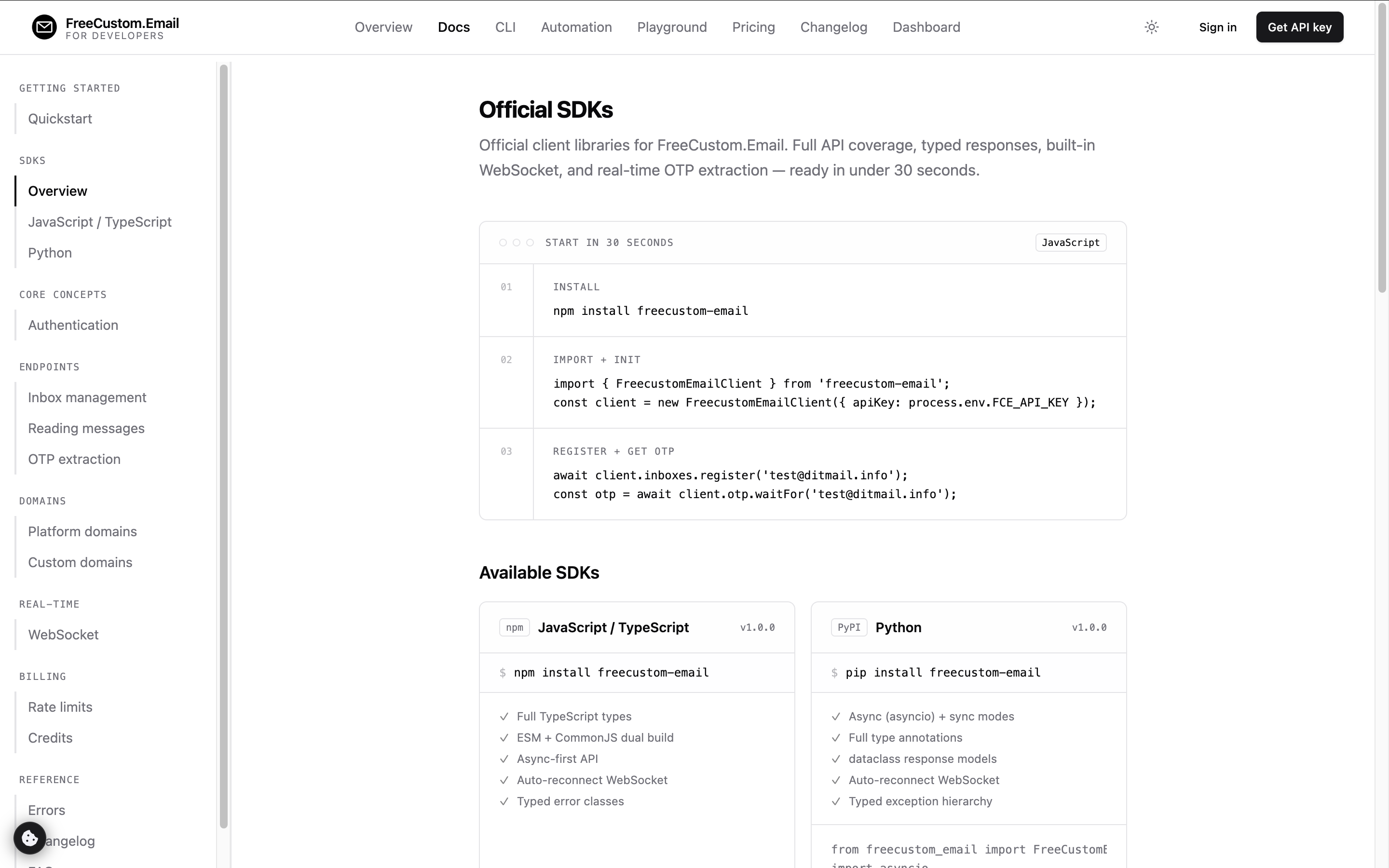 FCE — Disposable Inbox API for OTPs - Screenshot 2 showing product features and functionality