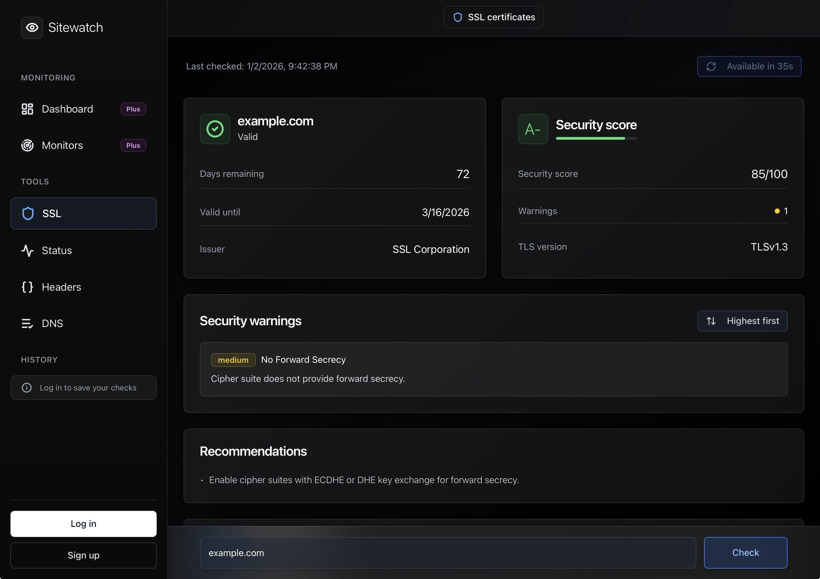 Sitewatch - Main product screenshot demonstrating key features and user interface