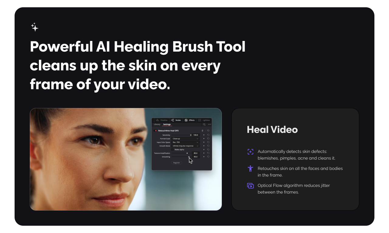 Retouch4me Heal Video - Main screenshot showing features and interface