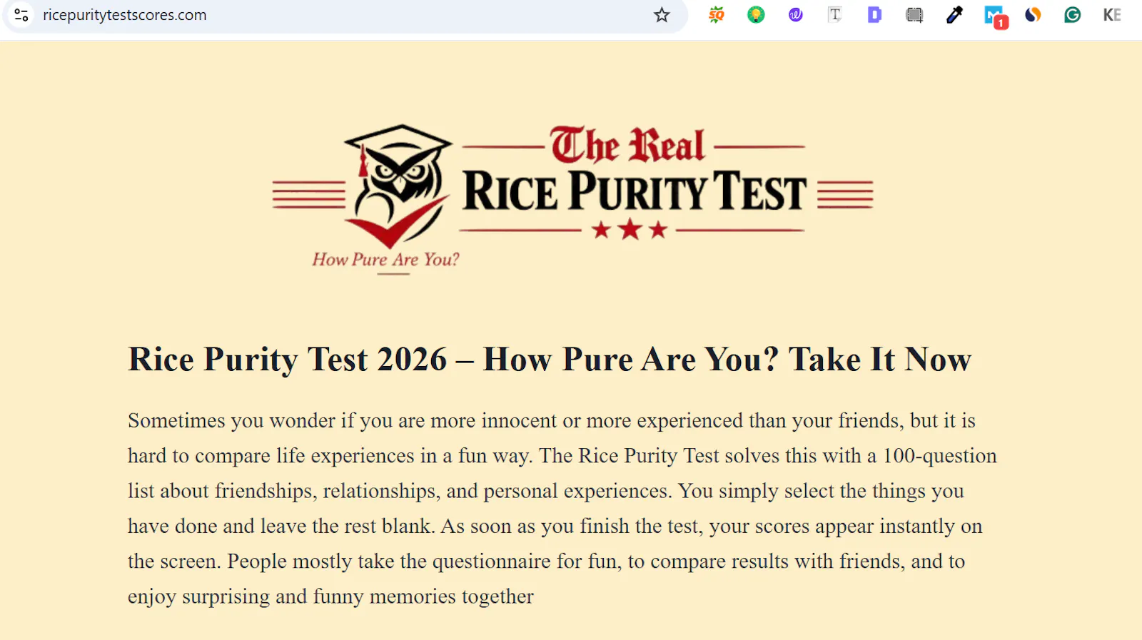 Rice Purity Test screenshot 1