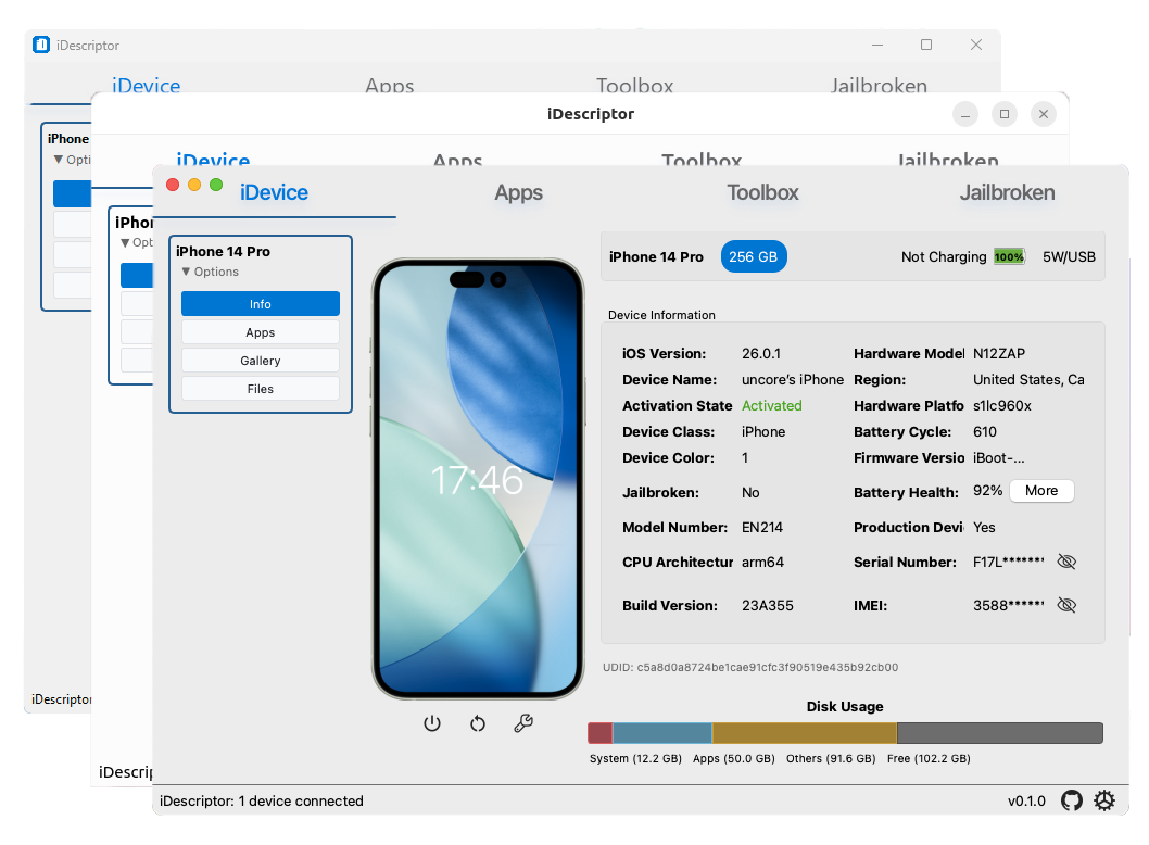 iDescriptor - Main product screenshot demonstrating key features and user interface