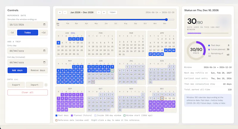 Schengen 90/180 Calculator screenshot 2