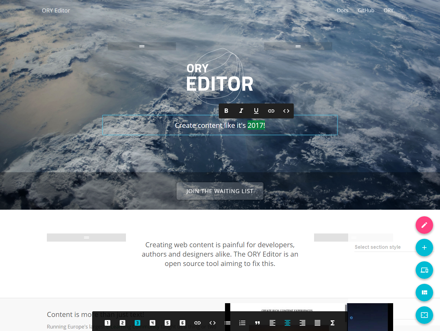 The ORY Editor Image