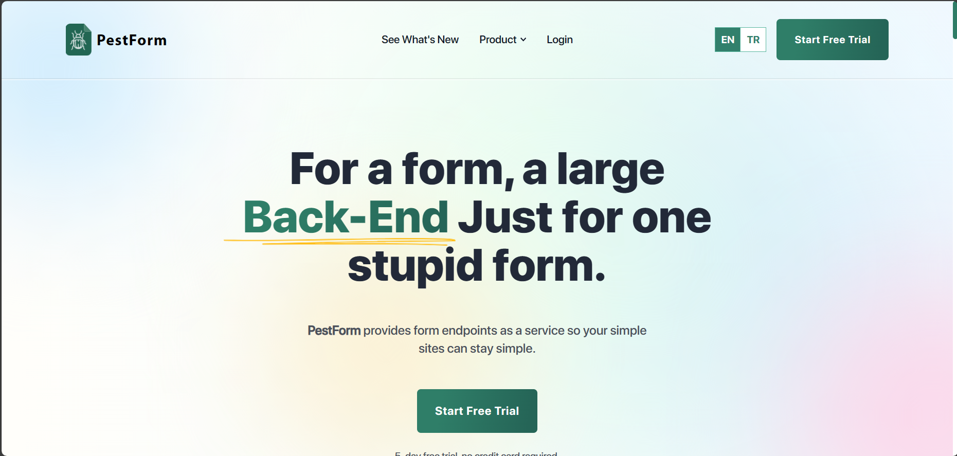 Mídia 2 de Formulário de praga - Para um formulário, um grande não cria um back-end.