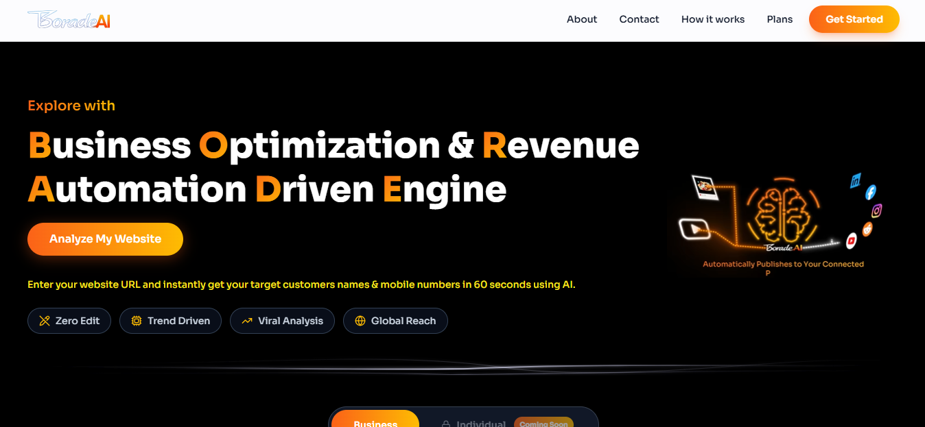 BoradeAI – AI Growth Automation - Main product screenshot demonstrating key features and user interface