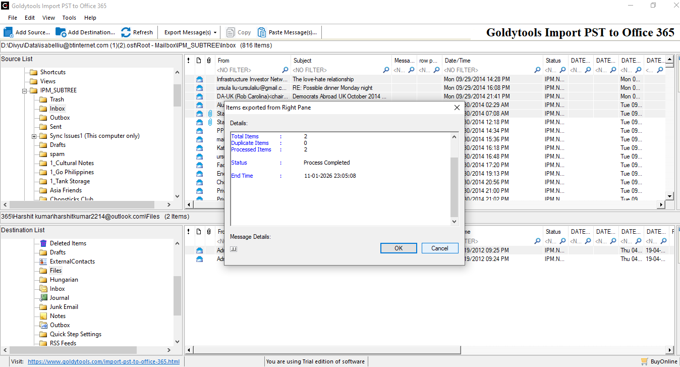 Goldytools Import PST to Office 365 - Screenshot 3 showing product features and functionality