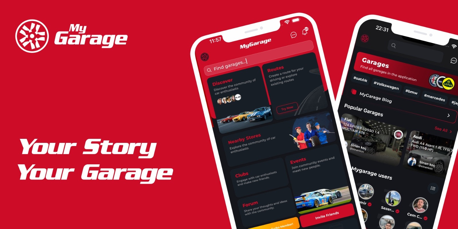 MyGarage Global : Cars & Bikes - Main screenshot showing features and interface