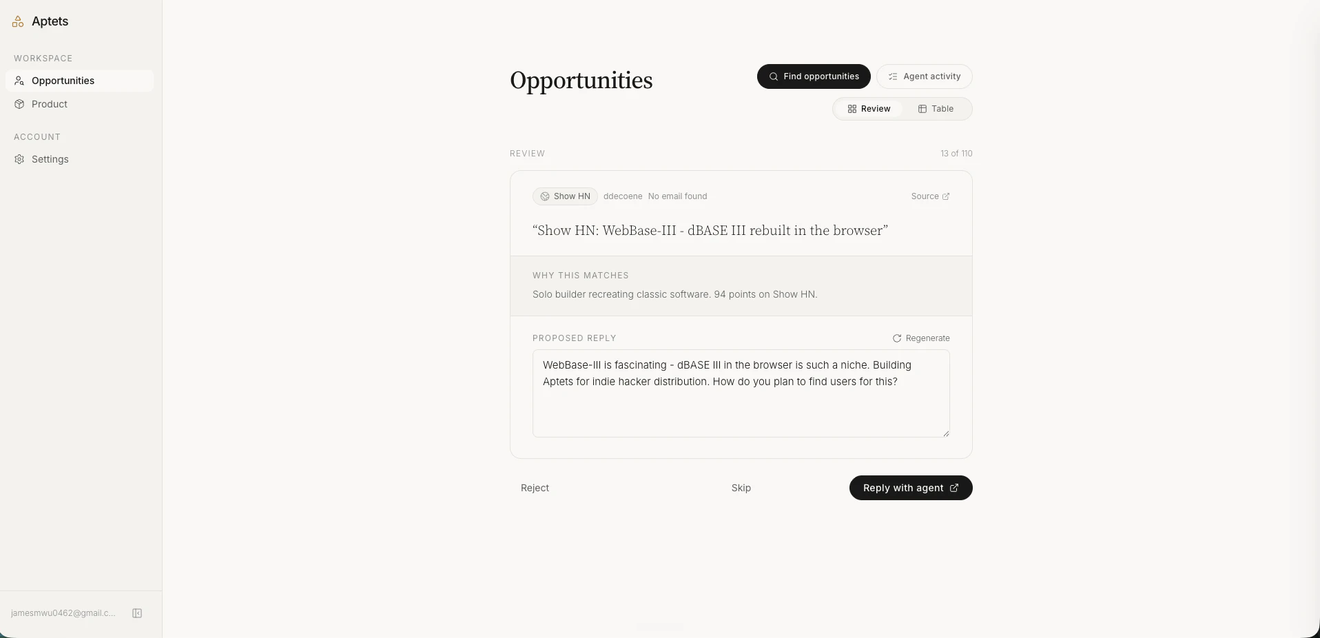 Aptets: outreach for vibe-coded projects 截图 2