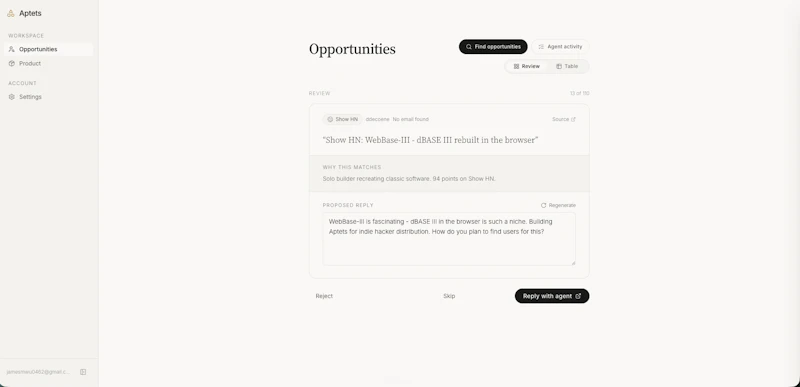 Aptets: outreach for vibe-coded projects screenshot 3