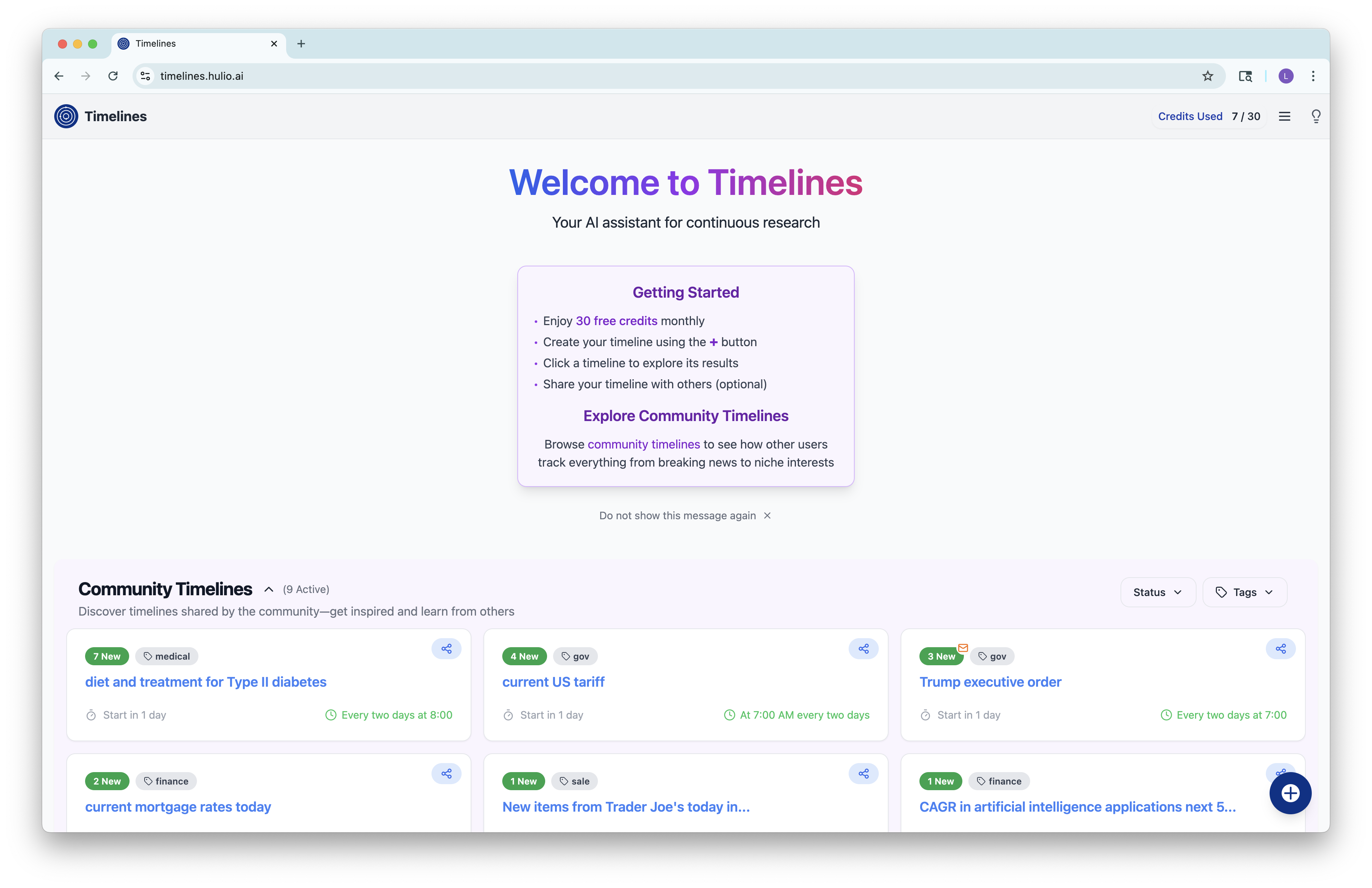 Timelines - For continuous research and information exploration media 2