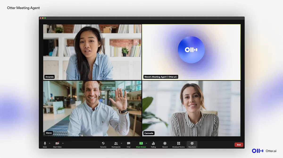Otter.ai meeting agent joining a live video call grid alongside human participants