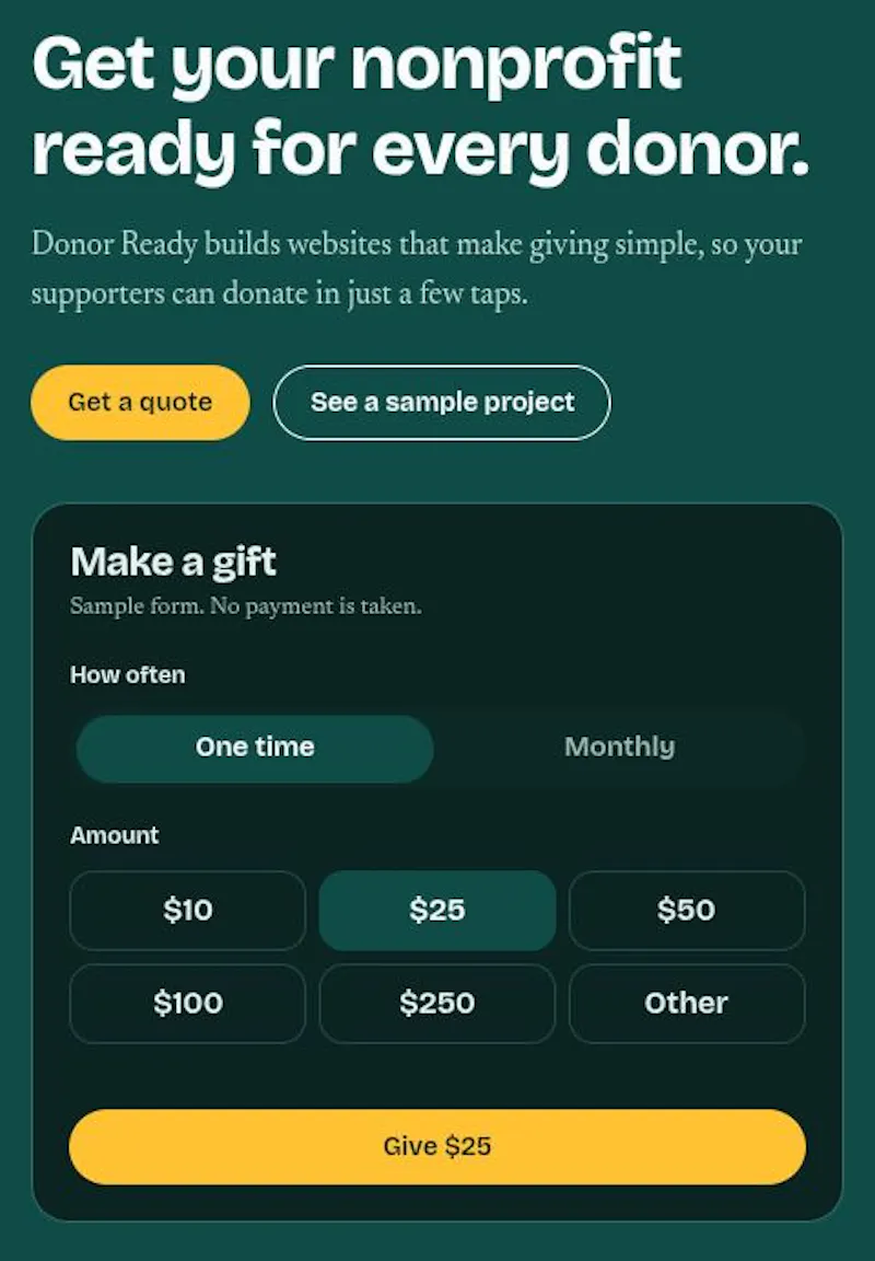 Donor Ready homepage screenshot 2