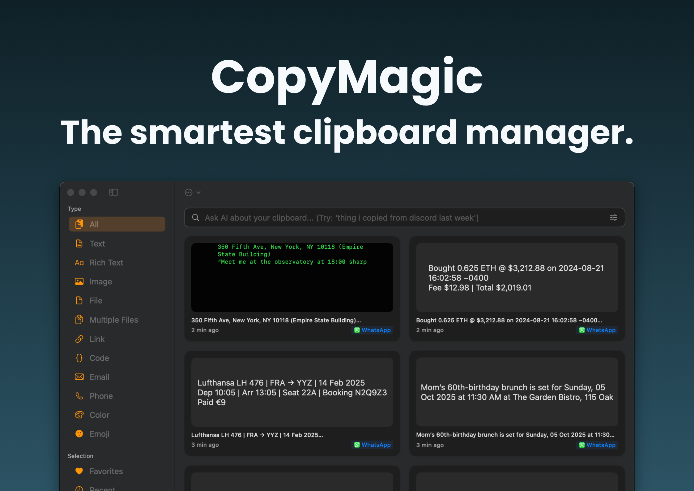 Media Copymagic - Pengurus papan klip pintar untuk macOS 1